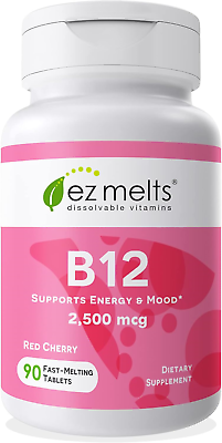 #ad EZ Melts B12 Sublingual Vitamin 2500 mcg Methylcobalamin Sugar Free 3 Month $30.95