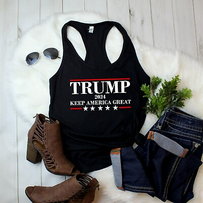 #ad Womens Tank Top Trump 2024 Keep America Great T Shirt US Presidential Election $11.49