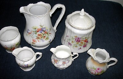 #ad LOT 3 Floral Victorian Porcelain Creamers Coffee Pot w o Lid amp; Vanity Jar w lid $18.99