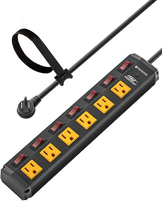 #ad CRST 6FT 1875W Heavy Duty Power Strips with 6 Outlet Individual Switches 1200J $30.59