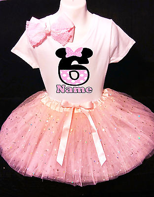 #ad MINNIE MOUSE **With NAME** 6th sixth 6 Birthday pink Tutu dress Fast Shipping $37.99