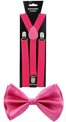 #ad Adult Hot Pink Suspenders and Bowtie Set Adjustable Wedding Prom $5.99