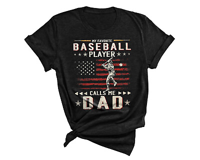 #ad Mens Favorite Baseball Player Calls Me Dad USA Flag Father#x27;s Day T Shirt $16.99