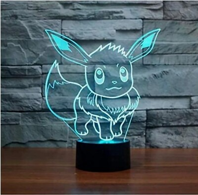 #ad 3D Illusion LED Night Light 7 Colors Gradual Changing Touch Switch USB Eevee $14.40
