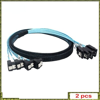 #ad 2pcs 1m Sata To Sata Cable 4Ports Set Date Cable 7 Pin Sata Server Mining Blue $49.30