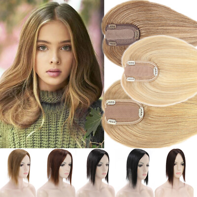#ad Remy Many Color Human Hair Women Topper Top Bangs Hairpiece Clip for Thin Hair $63.19
