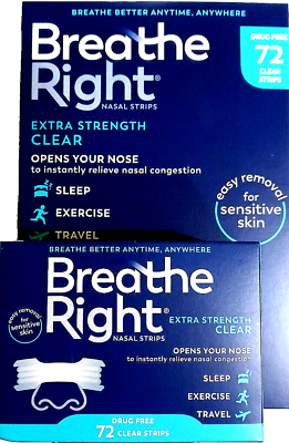 #ad Breathe Right Extra Strength Clear Nasal Strips 72ct SensitiveSkin NEW PACKAGING $23.30