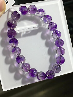 #ad 9.5mm Natural Purple Super 7 Purple Hair Rutilated Crystal Beads Bracelet AAA $246.08