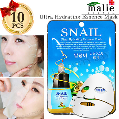 #ad Facial Mask Sheet Snail 10pcs Ultra Hydrating Essence Moisture Mask Sheet $13.84