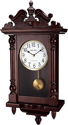 #ad Olden Days Wall Clock with Real Wood 4 Chime Options Swinging Pendulum Antiqu $275.99