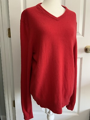 #ad LANDS END 100% Cashmere RED V Neck Sweater Women sz M $24.95