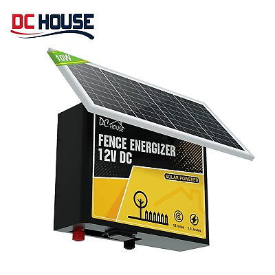 #ad DC HOUSE Solar Powered Electric Fence Charger 15 Mile Electric Fence Energizer $185.70