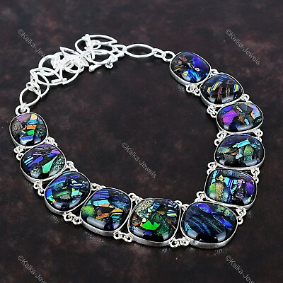 #ad 925 Silver Natural American Dichroic Glass Chain Adjustable Necklace $61.80