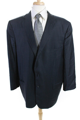 #ad Ermenegildo Zegna Mens Blue Wool Striped Two Button Long Sleeve Blazer Size 72L $40.81