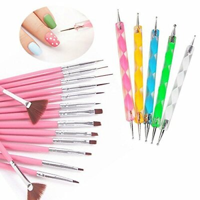 #ad 20 Pcs Nail Art Design Kit: Painting Brushes amp; Dotting Pen Tools Set for DIY Art $9.60