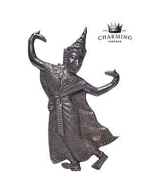 #ad Vintage Sterling Silver SIAM Niello Goddess Dancer Figural Pin Brooch $29.35