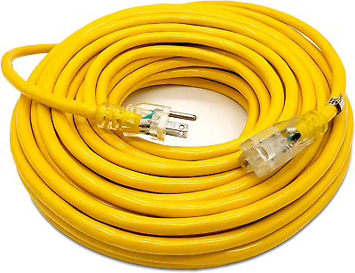 #ad 100 Ft 12 3 Heavy Duty Lighted SJTW Indoor Outdoor Yellow Extension Cord by Wa $175.26