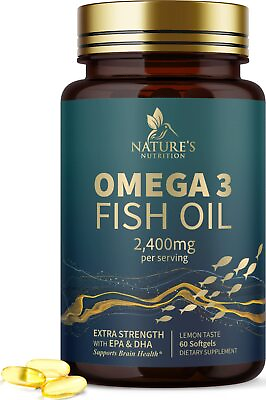 #ad Omega 3 Fish Oil Capsules 3x Strength 2400mg EPA amp; DHA Highest Potency $33.52