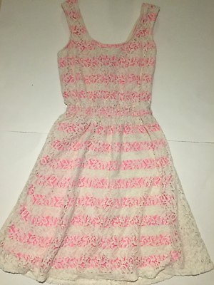 #ad XS Pink And White Striped Dress With Floral Lace Overlay $12.00