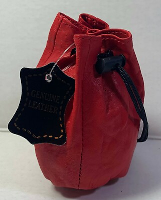 #ad NEW Quality Soft Leather Drawstring Wrist Pouch with spring locks Coin Purse red $12.00