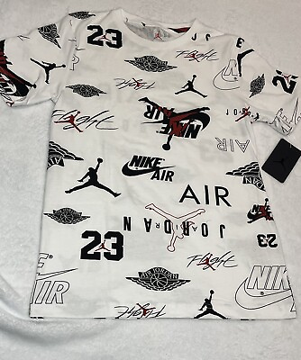 #ad Michael Air Jordan Brand Nike Jumpman Graphic T Shirt L 12 13 Boys White NWT $25.99