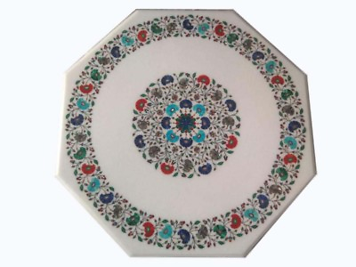 #ad Marble 24quot; Table Top Handmade Pietra Dura Semi Precious Stones inlay Decor $1154.88
