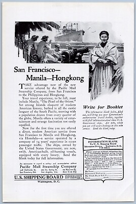 #ad 1922 United States Shipping Board Ad Pacific Mail Steamship Manila Hong Kong $13.00