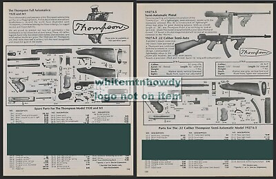 #ad 1993 THOMPSON Parts List Full Automatic 1928 amp; M1 ...1927 A 5 and A 3 on reverse $14.01