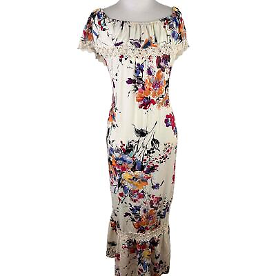 #ad Altar#x27;d State White Floral Print Lace Trim Off Shoulder Dress Size S $29.00
