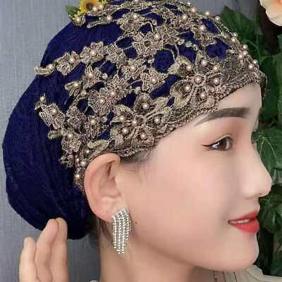 #ad Ladies Ethnic Turban Hat Cap Head Wrap Scarf Beanie Beaded Florals Muslim Cap $17.99