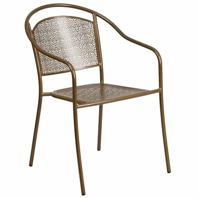 #ad Flash Furniture Stackable Steel Round Back Patio Dining Side Chair in Gold $118.06