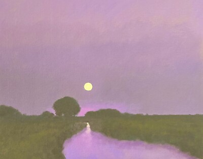 #ad Large Full moon River Impressionism Art Oil Painting Tonalism Color Landscape $800.00