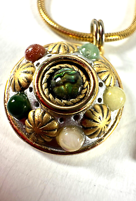 #ad Michal Golan Necklace Pendant Cabochon Etruscan Style Round 14 in $29.25