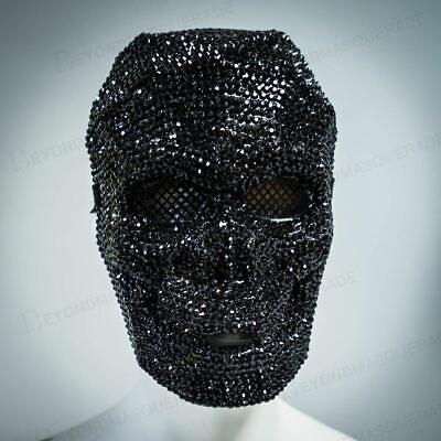 #ad Rhinestone Face Mask Bling Bling Face Mask Full Skull Masquerade Mask Black Gems $29.95
