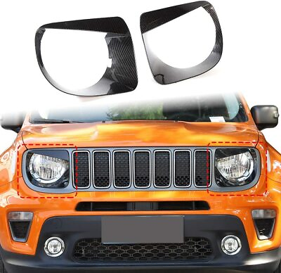 #ad Carbon Fiber Front Light Headlight Angry Eyes Trim Cover For Jeep Renegade 2019 $30.99