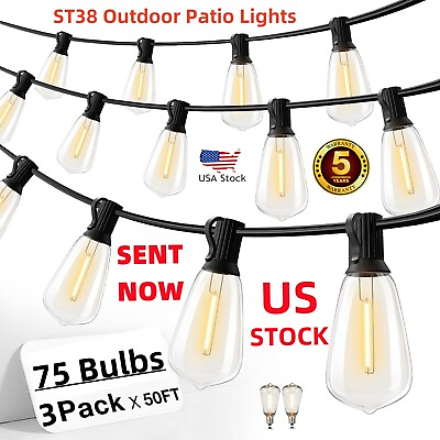 #ad 150 FT Outdoor String Lights Waterproof Patio Garden Light Shatterproof LED NEW $65.56