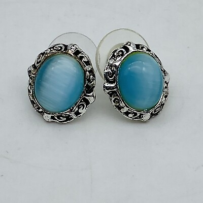 #ad Silver Tone Earrinngs with Turquoise Color #x27;Stone#x27; Pierced $18.70