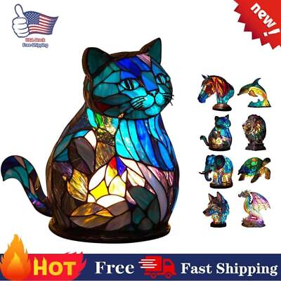 #ad Colorful Animal Table Lamp Stained Night Light Resin Animal Desk Lamp 2024 HOT $19.98
