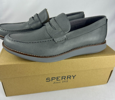 #ad Sperry Mens 9.5 Kennedy Penny Loafers Gray Leather Classic Casual Shoes STS21302 $41.11