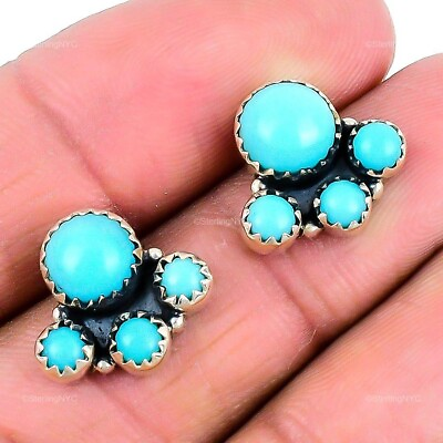 #ad Gift For Her 925 Silver Natural Arizona Turquoise Gemstone Stud Earrings $17.99