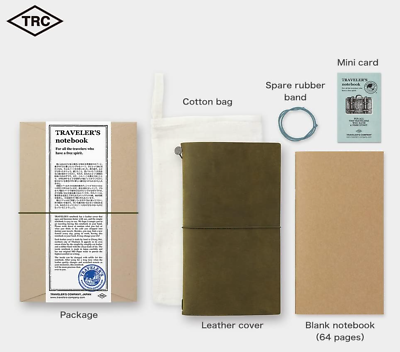 #ad Traveler#x27;s Notebook Olive Color Leather Cover Regular Size Cotton Bag $59.99