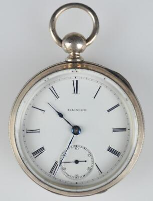 #ad ANTIQUE ILLINOIS 1887 KEY WIND POCKET WATCH COIN SILVER CASE SIZE 18s 7j $220.15