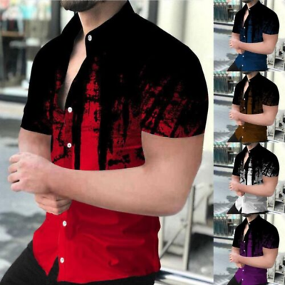 #ad Mens Short Sleeve Print T Shirts Summer Casual Button Down Dress Tops Blouse Tee $23.16