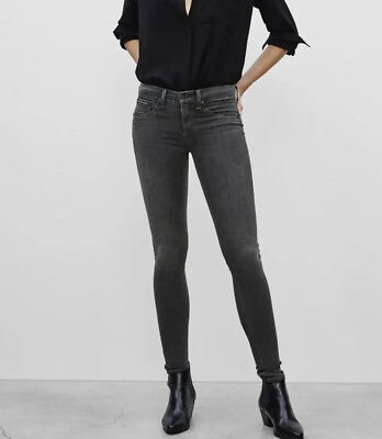 #ad Rag and Bone Jean Legging in Premier Black Cropped Raw Hem Skinny Jean Size 28 $38.25