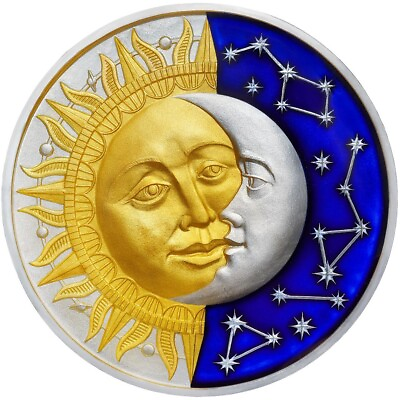 #ad 2017 The sun amp; the moon celestial bodies 2 oz pure silver coin select $679.99