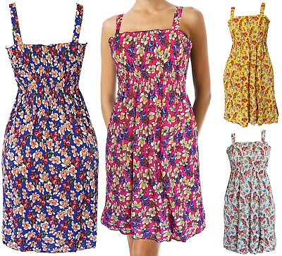 #ad Summer Sundress for Women Floral Beach Cover Up Sleeveless Smocked Dress $11.95