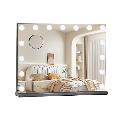 #ad Large Vanity Mirror with 15 LED Lights 3 Model Dimmable USB Charging Hollywood $89.99