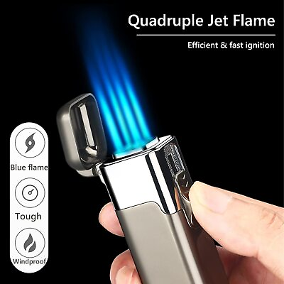 #ad Straight Four Flame Butane Torch Lighter Windproof Butane Lighter Special Refill $9.74