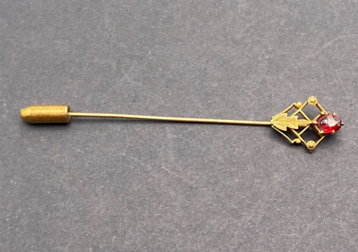 #ad Victorian 10K Yellow Gold Antique Stick Pin Red Garnet DAMAGED 1.9 Grams $50.00