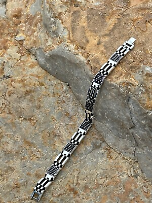 #ad 925k Silver Men Silver Chain Bracelet Black Stone Chain Bracelet $165.00